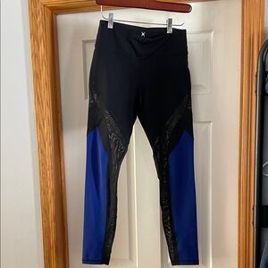 Express Black and Royal Blue Paneled High-Waist Leggings